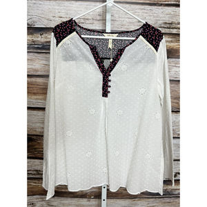 Matilda Jane New Women’s White Top Long Sleeve Link Floral Trim Eyelets Large
